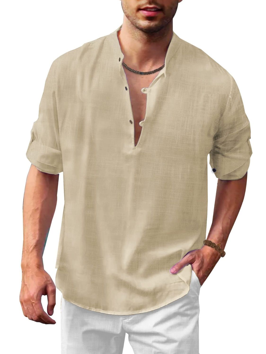 Men's Full Size Half Button Long Sleeve Shirt Plus Size