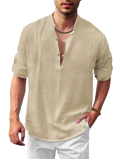 Men's Full Size Half Button Long Sleeve Shirt Plus Size