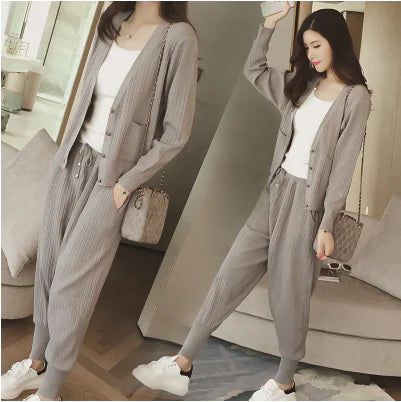 Fashion Casual Knit Sweater and Harem Pants Set