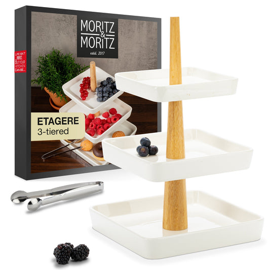 3 Tier Porcelain Fruit Stand (Includes Tongs) by Moritz & Moritz