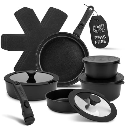 15-Piece Cast Aluminum Pot and Pan Set with Removable Handles by Moritz & Moritz
