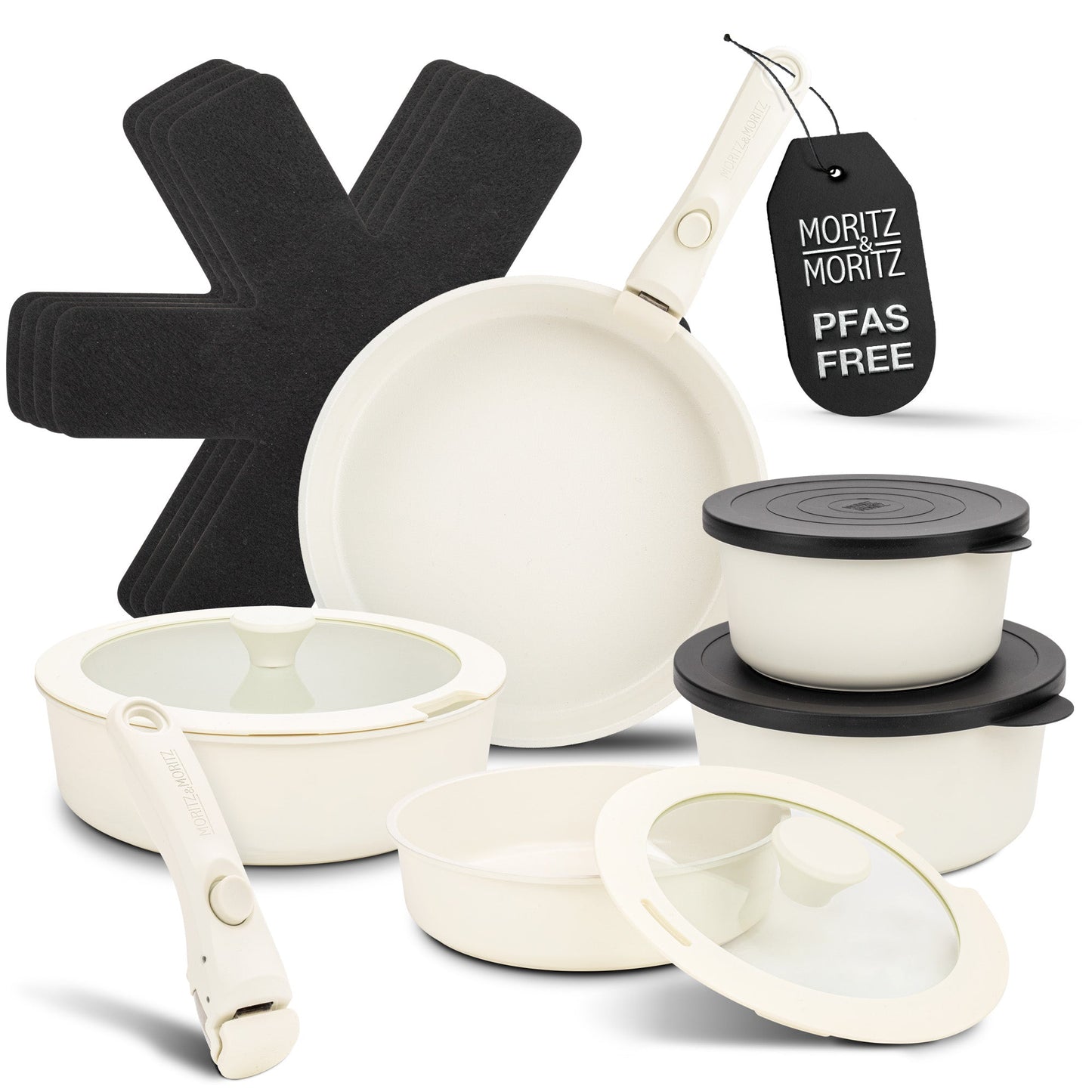 15-Piece Cast Aluminum Pot and Pan Set with Removable Handles by Moritz & Moritz