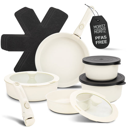 15-Piece Cast Aluminum Pot and Pan Set with Removable Handles by Moritz & Moritz