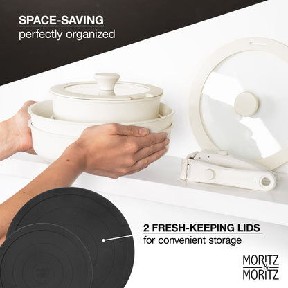 15-Piece Cast Aluminum Pot and Pan Set with Removable Handles by Moritz & Moritz