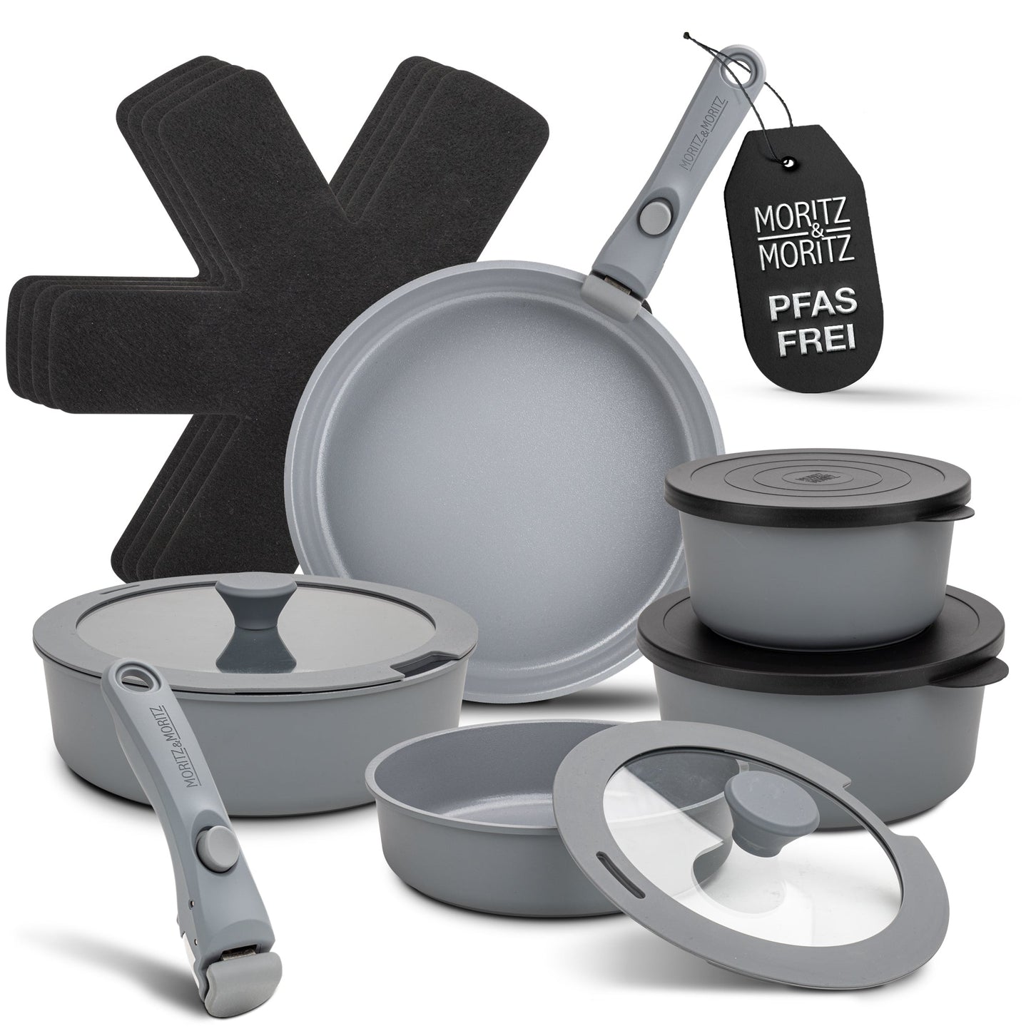 15-Piece Cast Aluminum Pot and Pan Set with Removable Handles by Moritz & Moritz