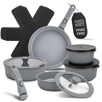 15-Piece Cast Aluminum Pot and Pan Set with Removable Handles by Moritz & Moritz