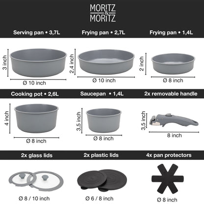 15-Piece Cast Aluminum Pot and Pan Set with Removable Handles by Moritz & Moritz