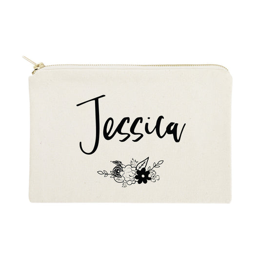 Personalized Name Black and White Floral Cosmetic Bag and Travel Make Up Pouch by The Cotton & Canvas Co.
