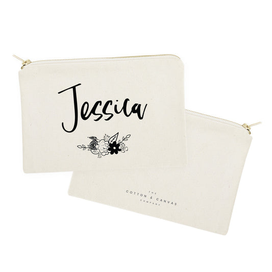 Personalized Name Black and White Floral Cosmetic Bag and Travel Make Up Pouch by The Cotton & Canvas Co.