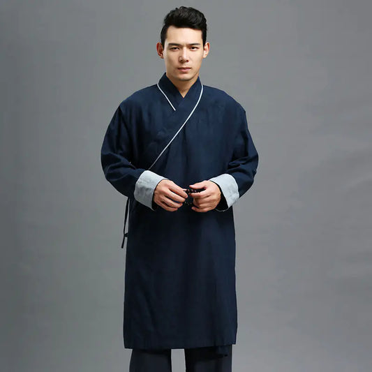 Traditional Chinese Cotton Linen Men's Long Robe Jacket