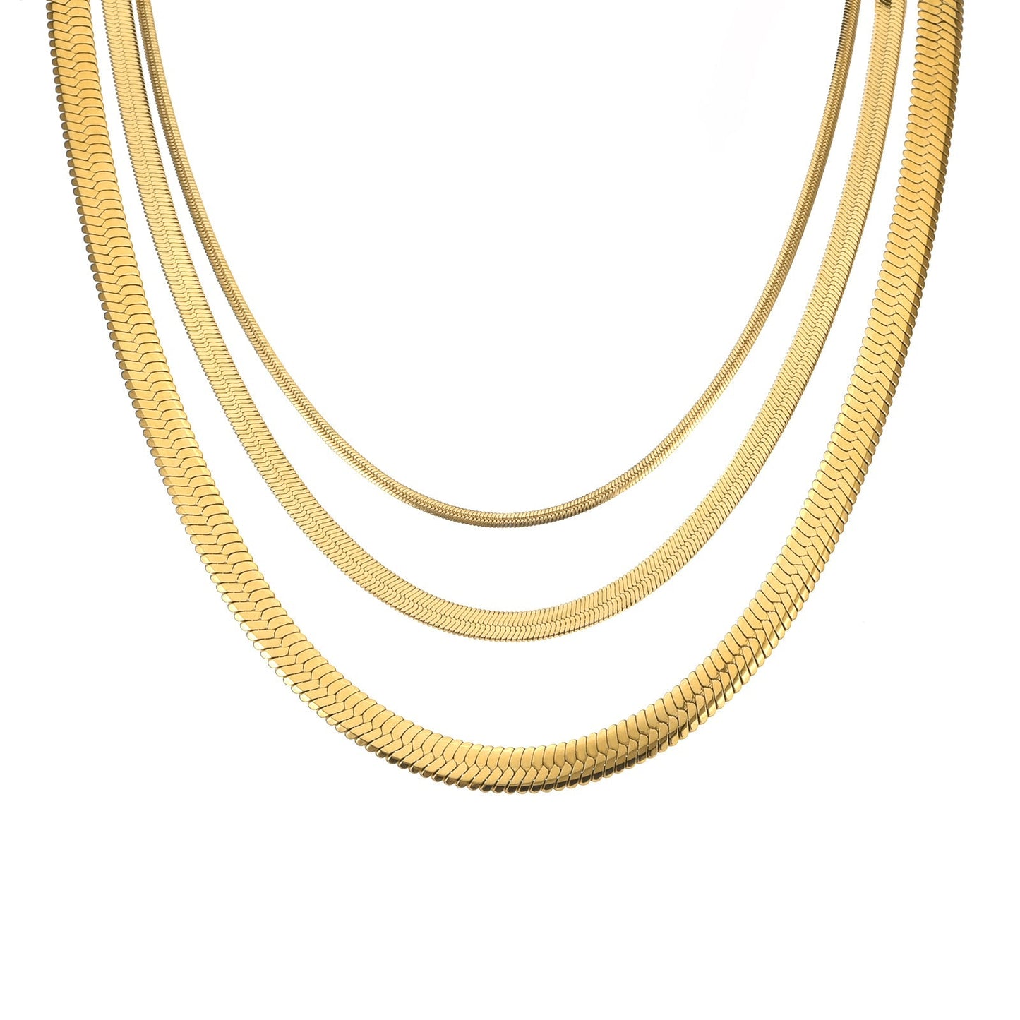 C004G B.Tiff 4mm Herringbone 18K Gold Plated Chain Necklace by B.Tiff New York