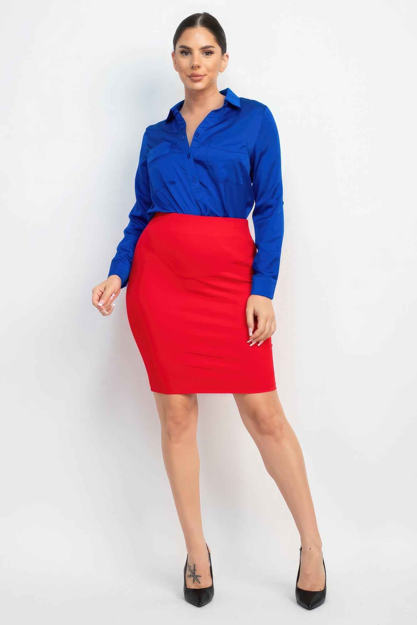 Button-down Pocketed Collared Top