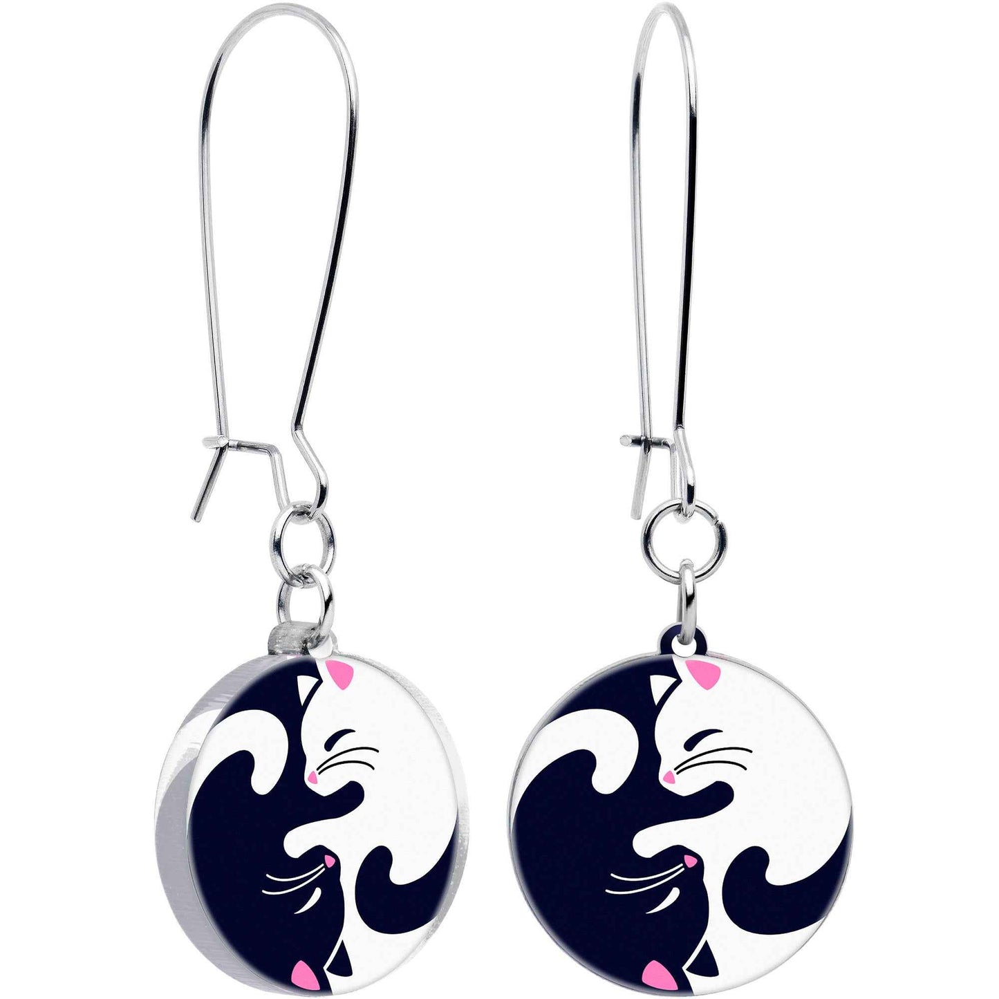 Cute Kitty Cat Yin Yang Dangle Earrings by Onyx O