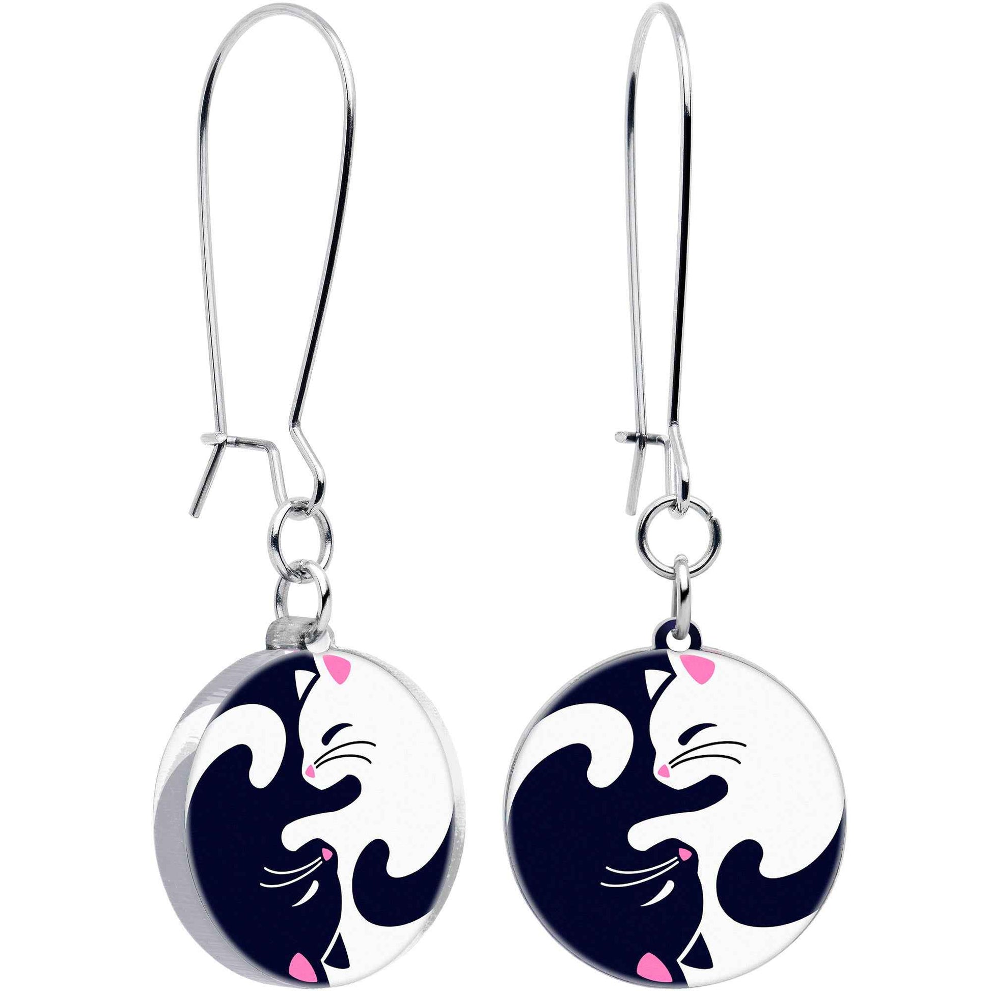 Cute Kitty Cat Yin Yang Dangle Earrings by Onyx O