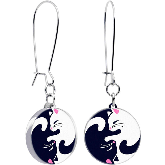 Cute Kitty Cat Yin Yang Dangle Earrings by Onyx O