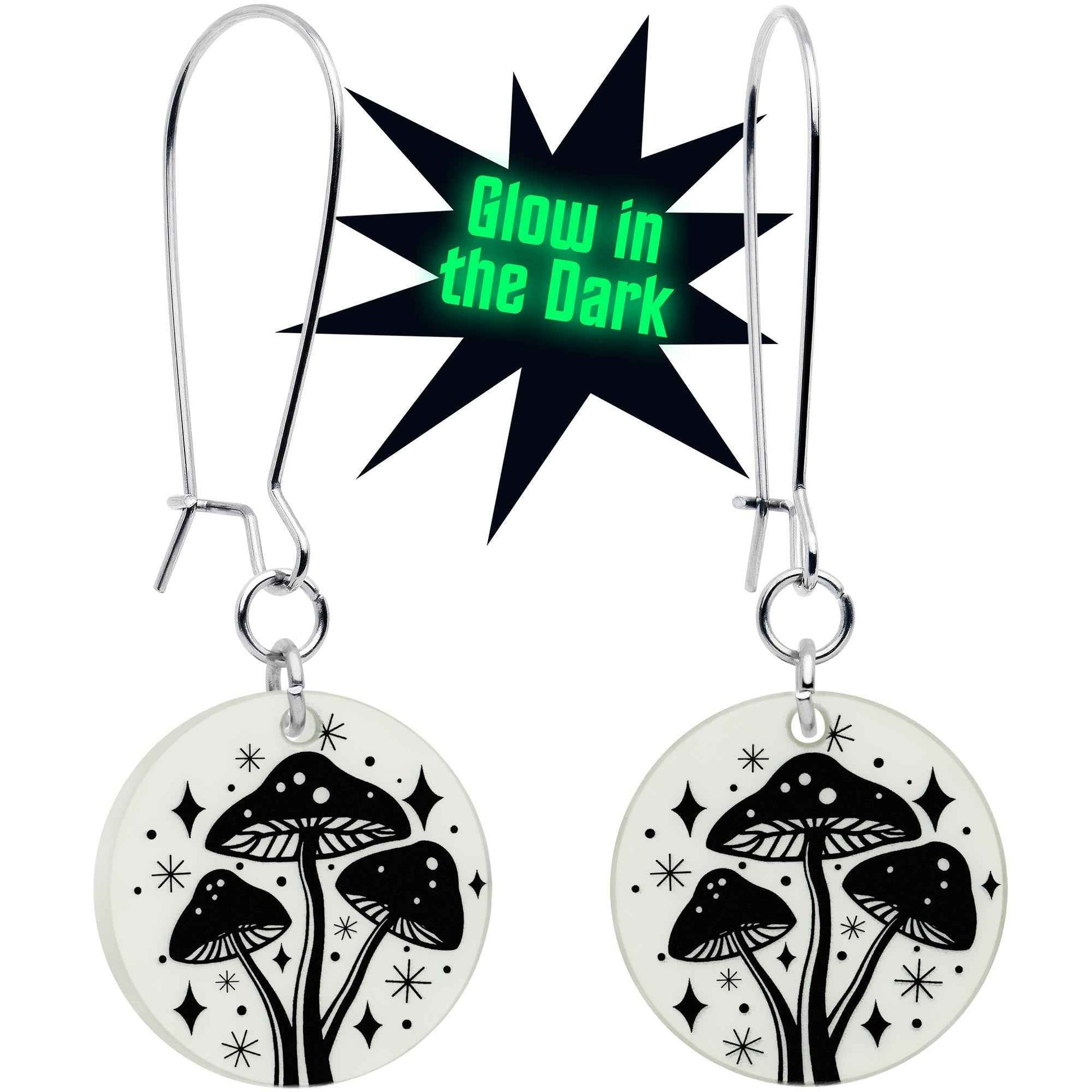 Glow in the Dark Mystic Mushroom Dangle Earrings by Onyx O