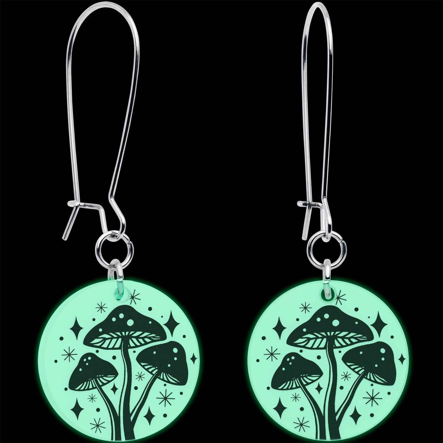 Glow in the Dark Mystic Mushroom Dangle Earrings by Onyx O