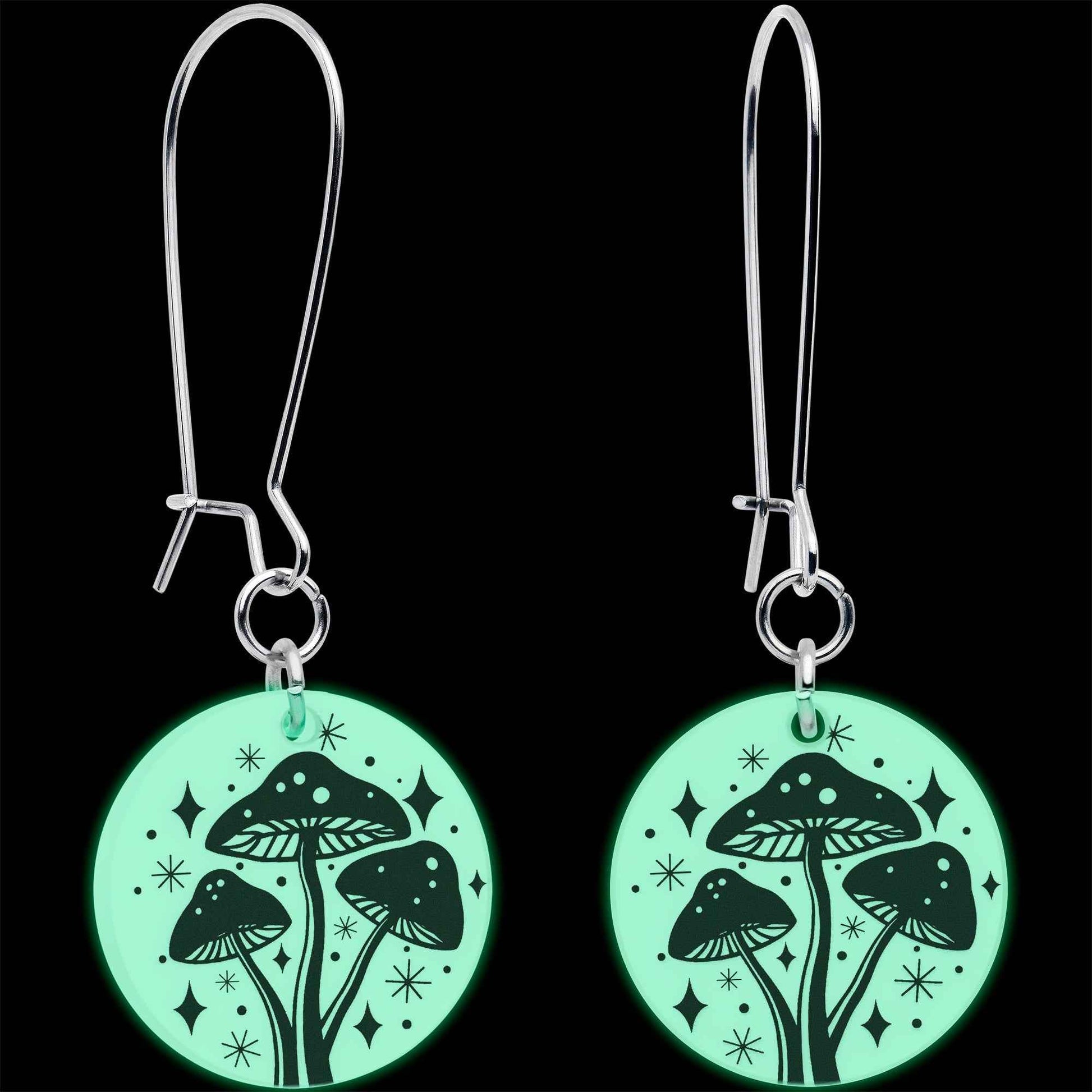 Glow in the Dark Mystic Mushroom Dangle Earrings by Onyx O