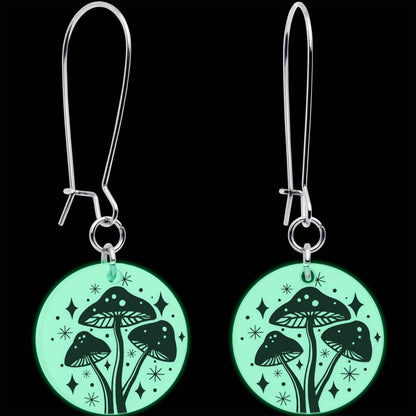 Glow in the Dark Mystic Mushroom Dangle Earrings by Onyx O