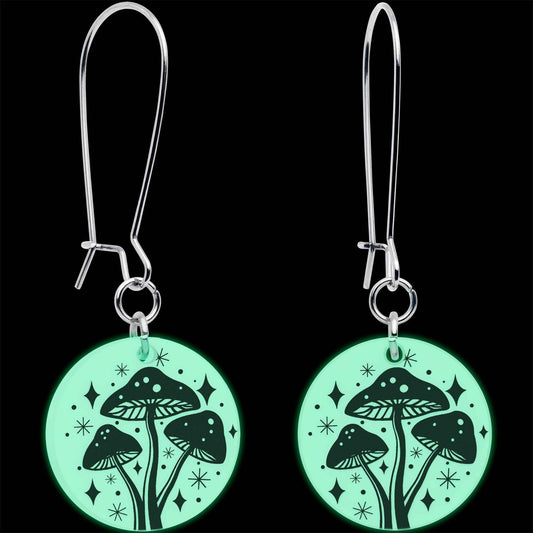 Glow in the Dark Mystic Mushroom Dangle Earrings by Onyx O