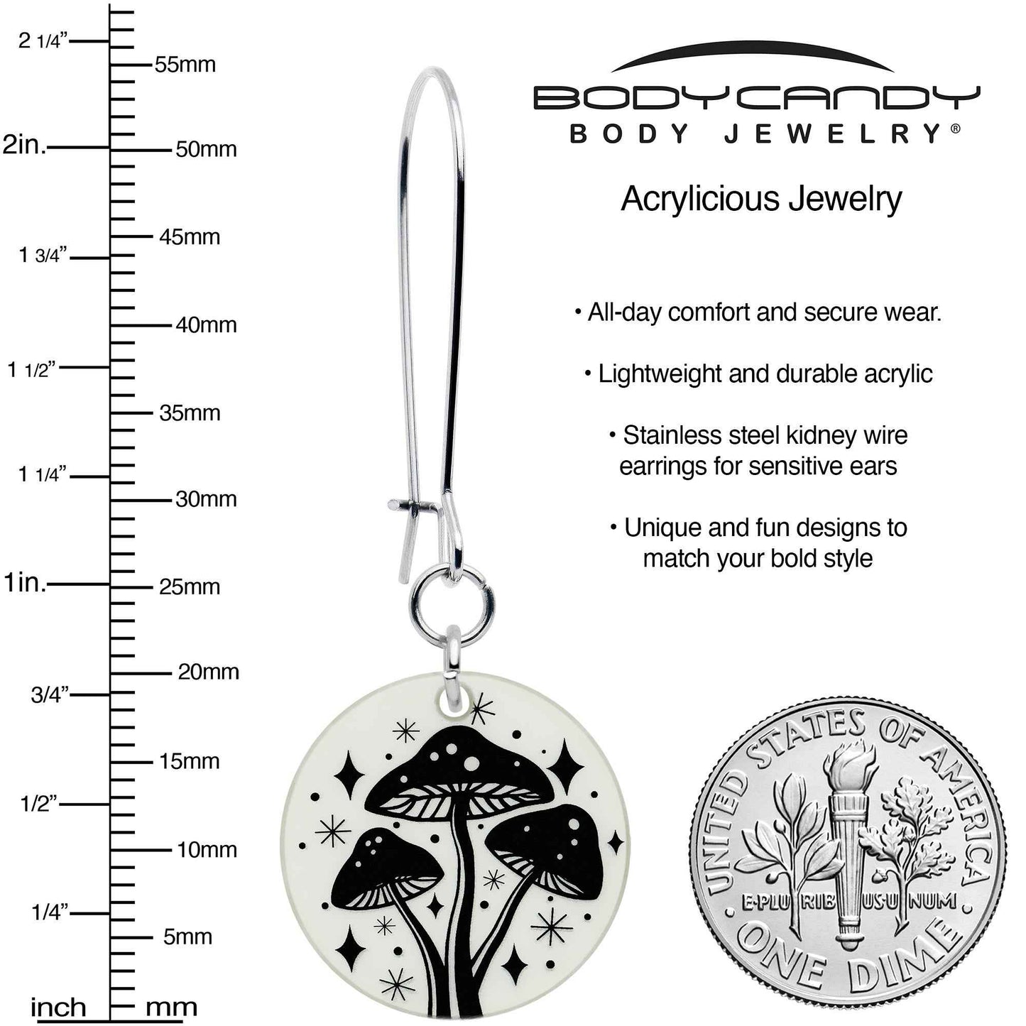 Glow in the Dark Mystic Mushroom Dangle Earrings by Onyx O