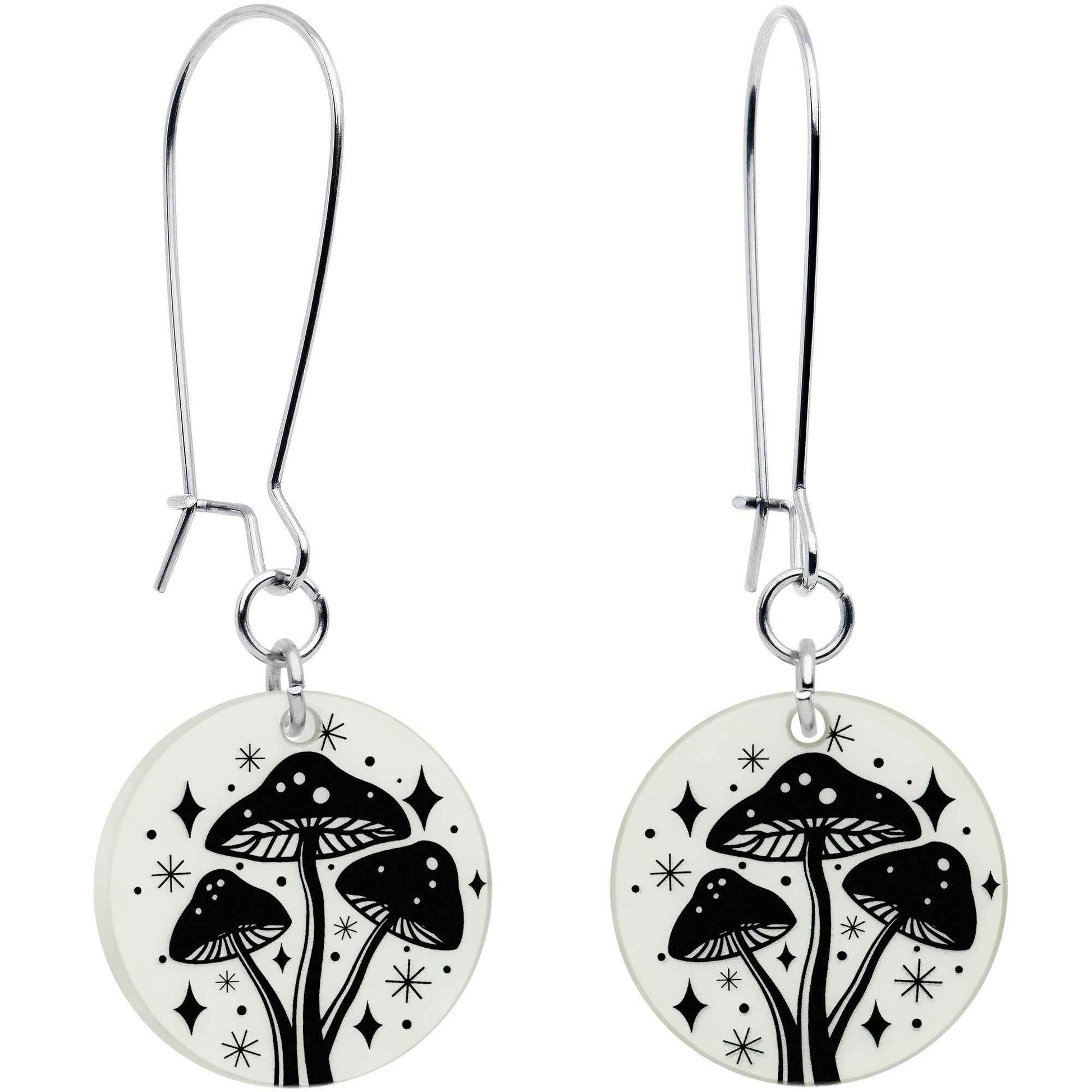 Glow in the Dark Mystic Mushroom Dangle Earrings by Onyx O