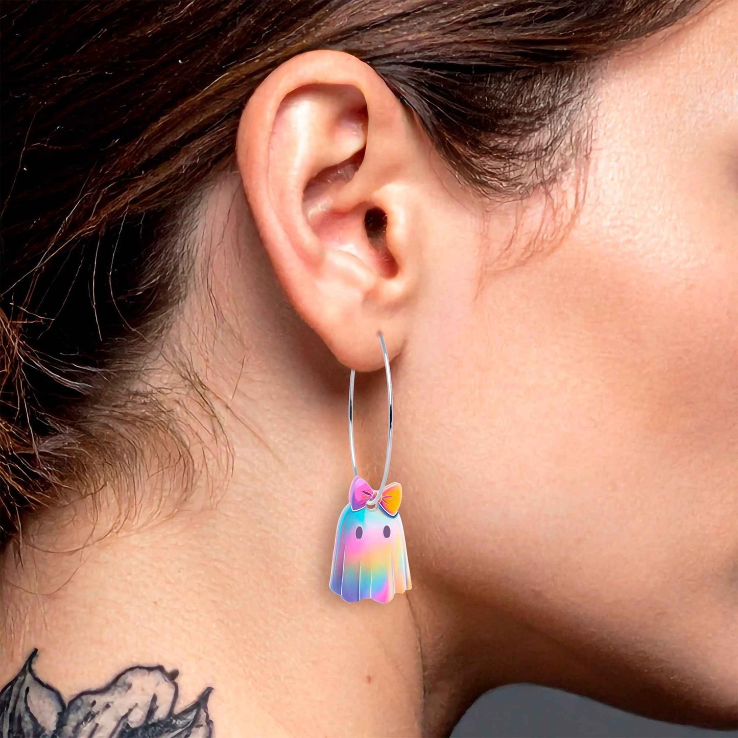 Iridescent Ghost Girl Hoop Earrings by Onyx O