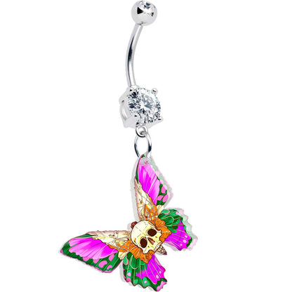 Clear Gem Butterfly Skull Dangle Belly Ring by Onyx O
