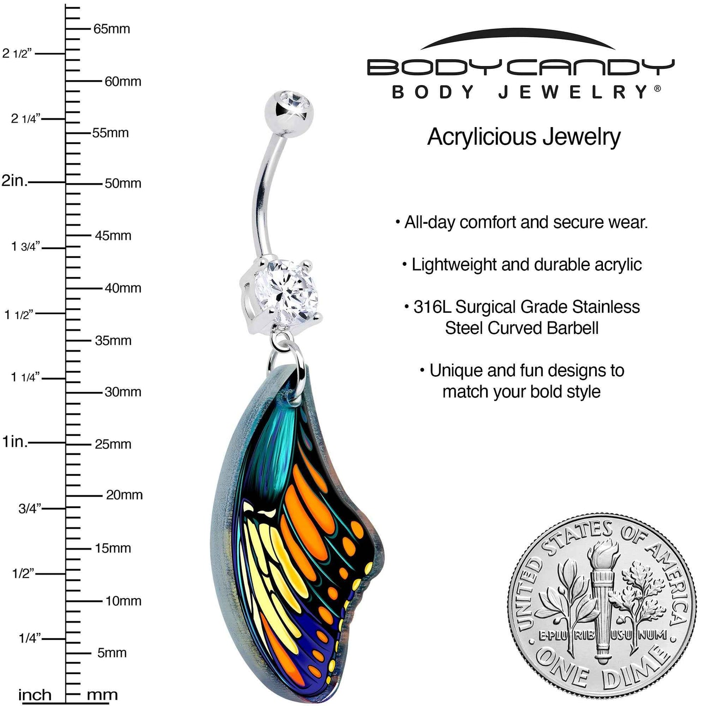Double Gem Butterfly Wing Dangle Belly Ring by Onyx O
