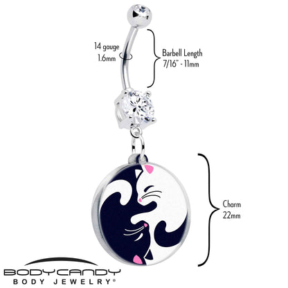 Double Gem Yin Yang Cat Dangle Belly Ring by Onyx O