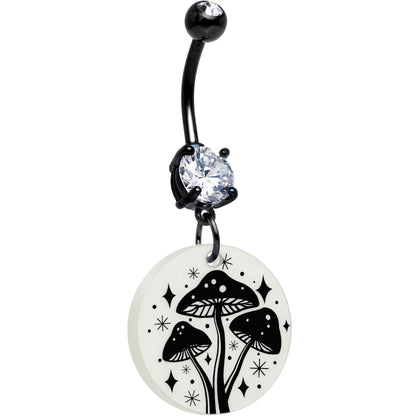 Black Double Gem Glow in the Dark Mystic Mushroom Dangle Belly Ring by Onyx O
