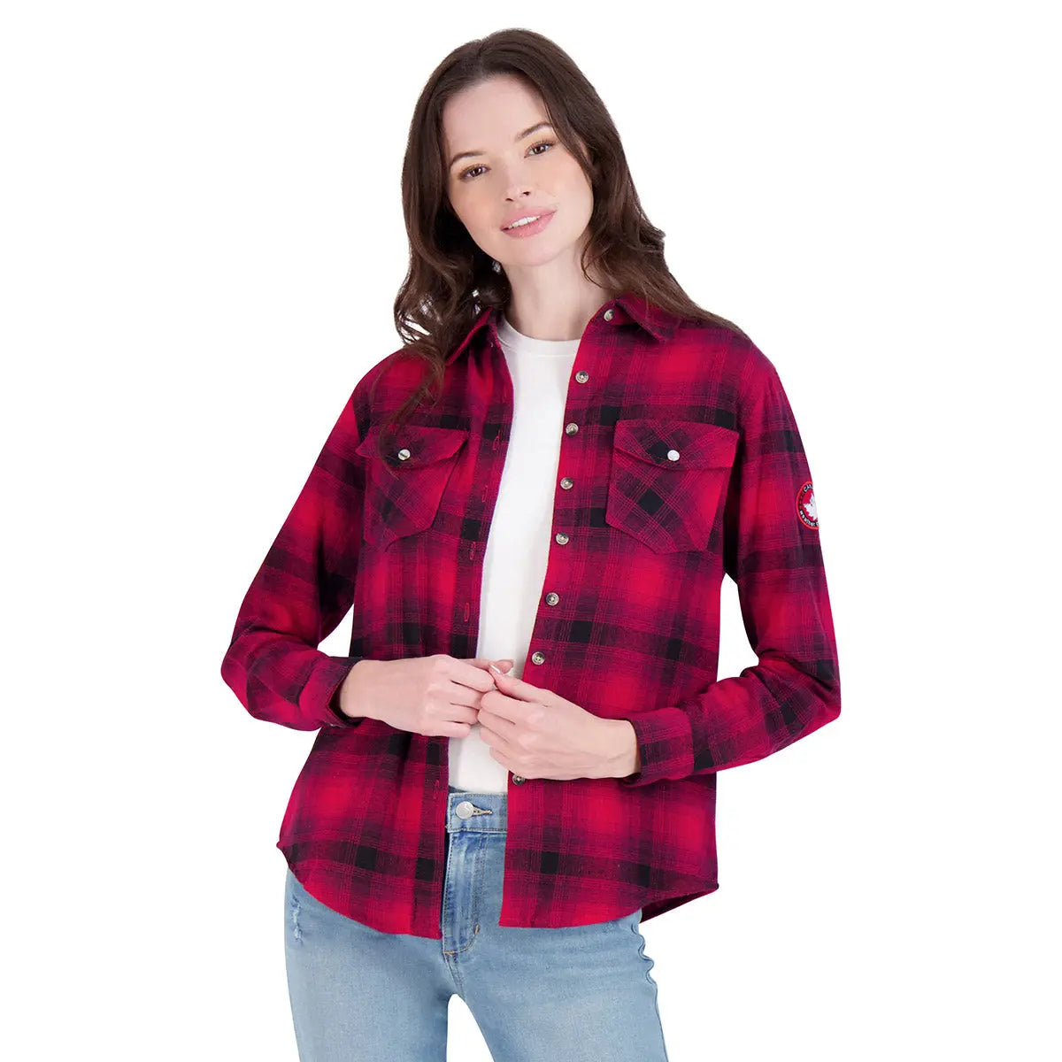 Canada Weather Gear Women's Vintage Plaid Double Pocket Shirt by PROOZY