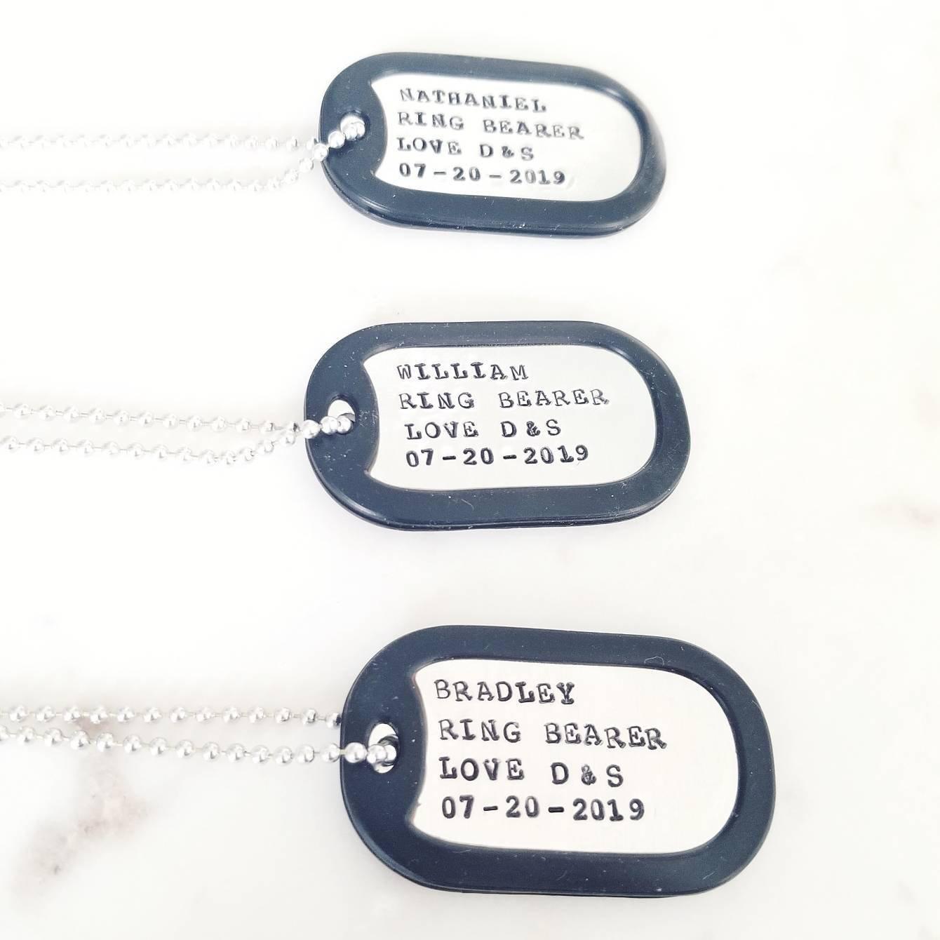 Custom Ring Bearer Dog Tag Silver Necklace by Salt and Sparkle