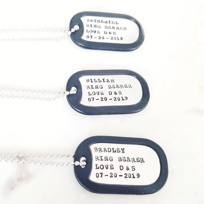 Custom Ring Bearer Dog Tag Silver Necklace by Salt and Sparkle