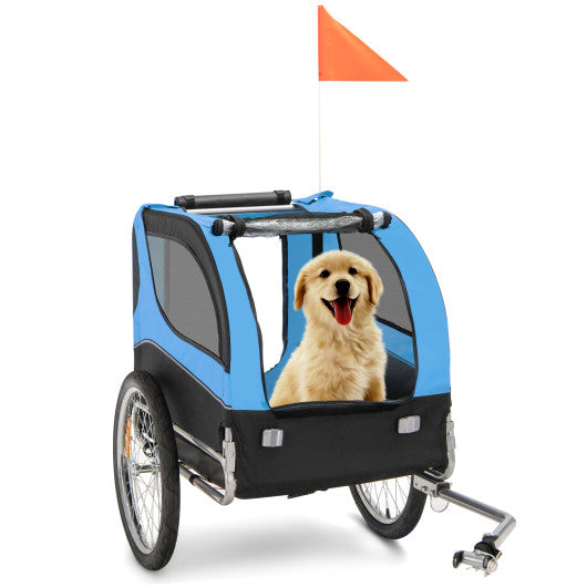 Dog Bike Trailer Foldable Pet Cart with 3 Entrances for Travel-Blue