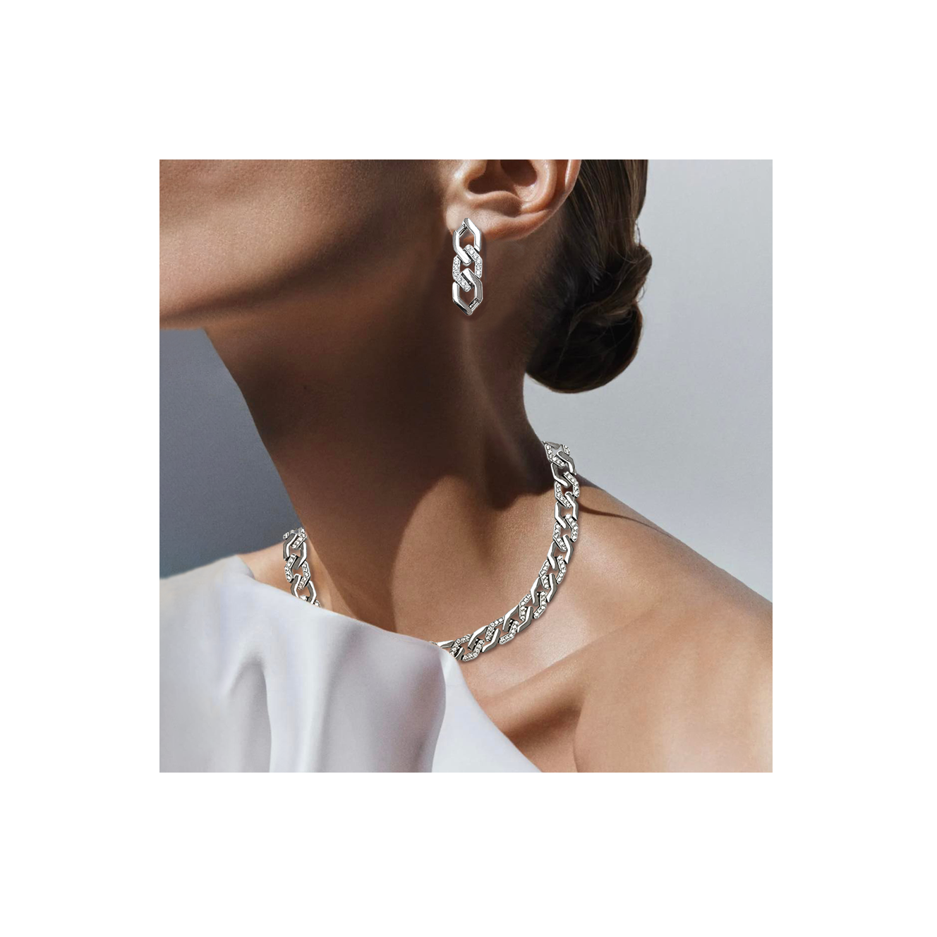 C101W B.Tiff Pavé High Polish Flat Angular Cuban Link Necklace by B.Tiff New York