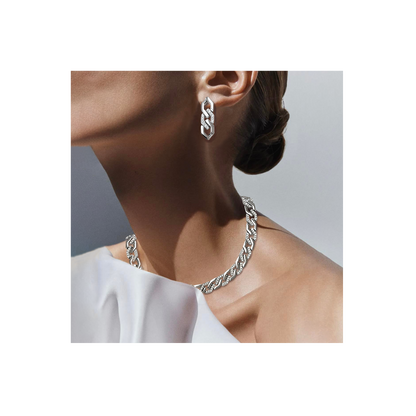 C101W B.Tiff Pavé High Polish Flat Angular Cuban Link Necklace by B.Tiff New York