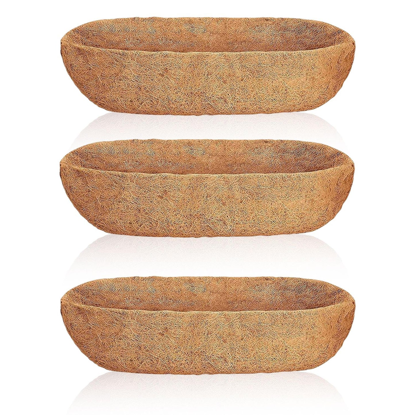 3Pcs 24in/30in/36in Trough Coco Liners For Planters Coconut Coir Planter for Window Box Hanging Trough Basket Half Moon Planter Liner Replacement For