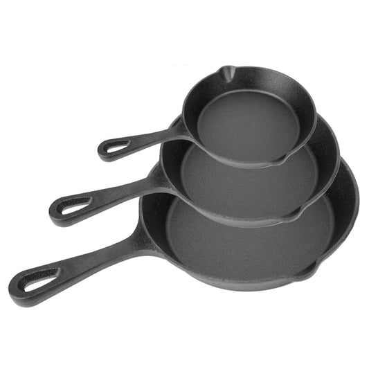3-Piece Pre-Seasoned Cast Iron Skillet Set - Non-Stick, Oven Safe, Heat-Resistant Frying Pans