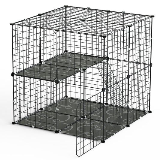 2-Tier Cat Cage Playpen, Detachable Crate, Ladder, 2 Doors, for 1-2 Pets
