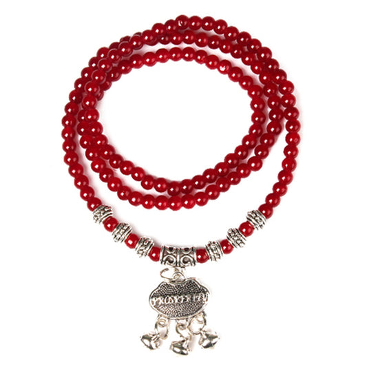 Red Agate Beaded Good Lock Bracelet