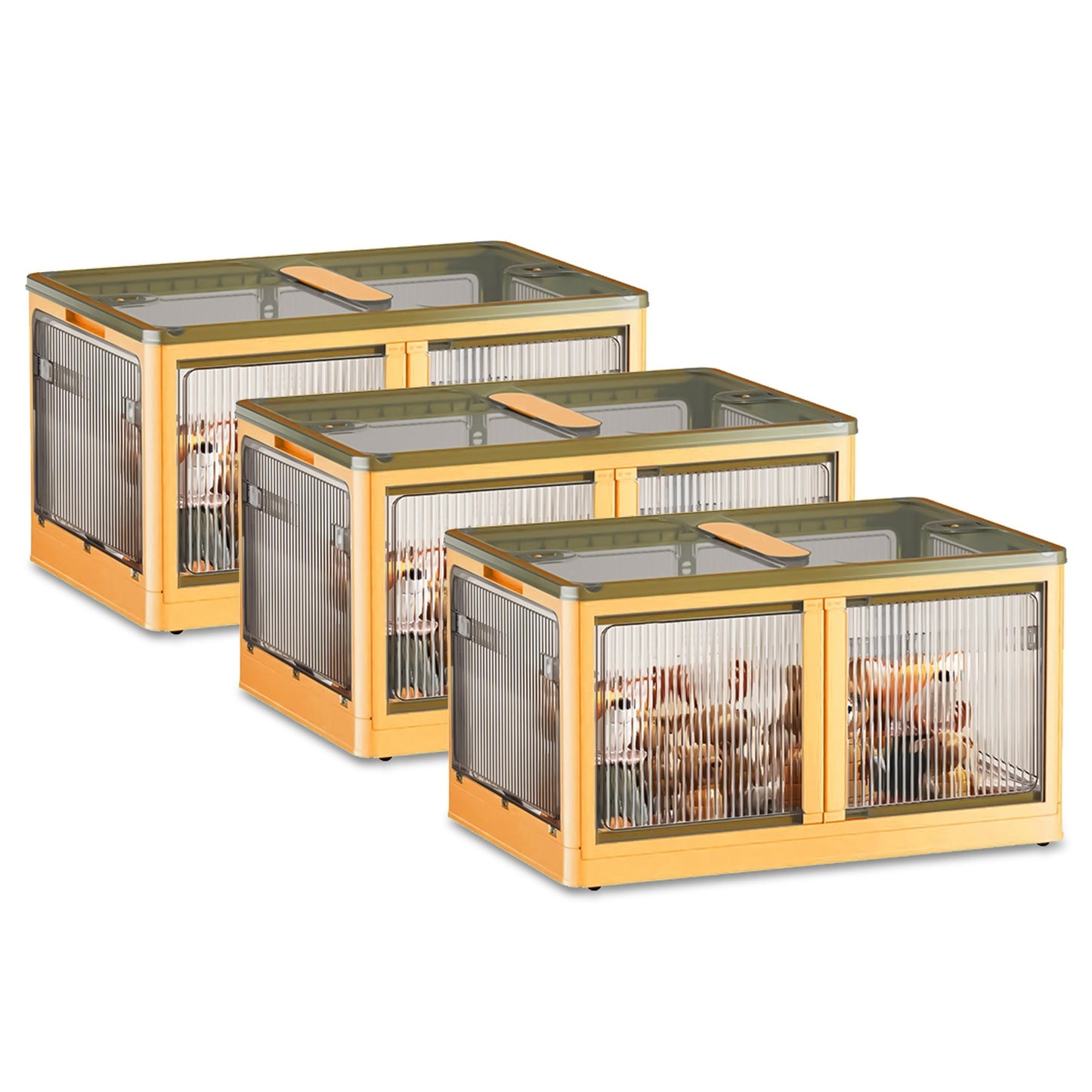 3Pcs Foldable Storage Bins with Lid 4 Doors Collapsible Stackable Closet Organizer Containers with Lock 4Pcs Wheels