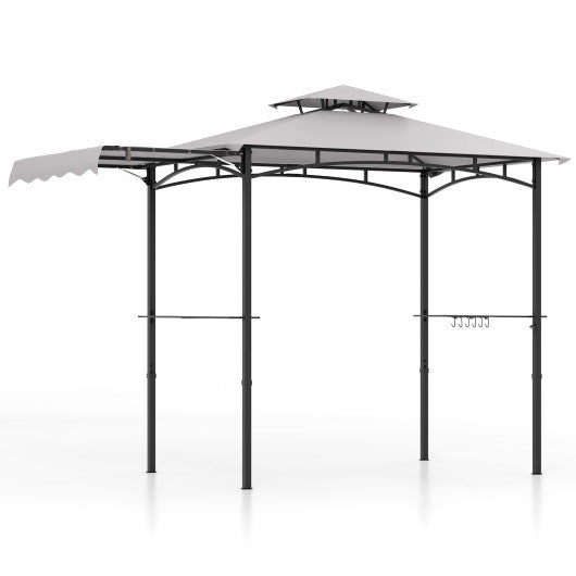 11 x 5 FT Grill Gazebo with Side Awning and Double-Tiered Top-Gray