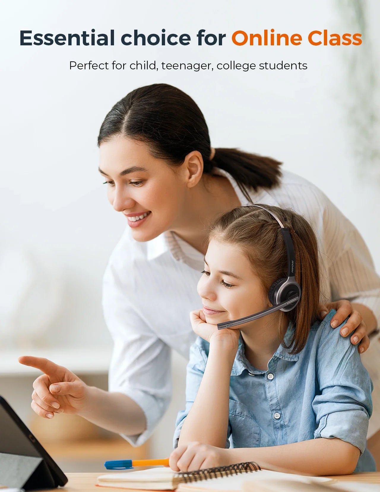 Mpow M5 Pro Bluetooth 5.0 Headphones with Mic Charging Base Wireless Headset for PC Laptop Call Center Office 18H Talking Time