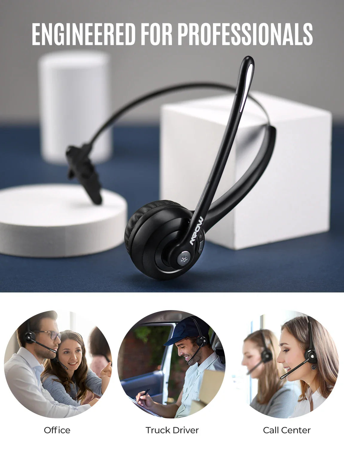 1/2 pack Mpow Pro Office Wireless Bluetooth V5.0 headphone With Microphone 13H Talking Time For Driver Call Center Skype Office