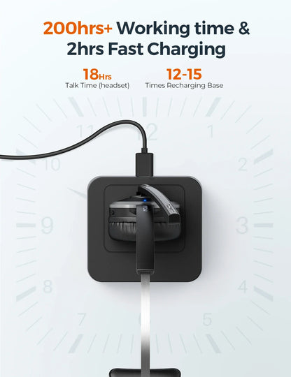 Mpow M5 Pro Bluetooth 5.0 Headphones with Mic Charging Base Wireless Headset for PC Laptop Call Center Office 18H Talking Time