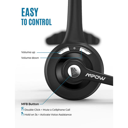 1/2 pack Mpow Pro Office Wireless Bluetooth V5.0 headphone With Microphone 13H Talking Time For Driver Call Center Skype Office
