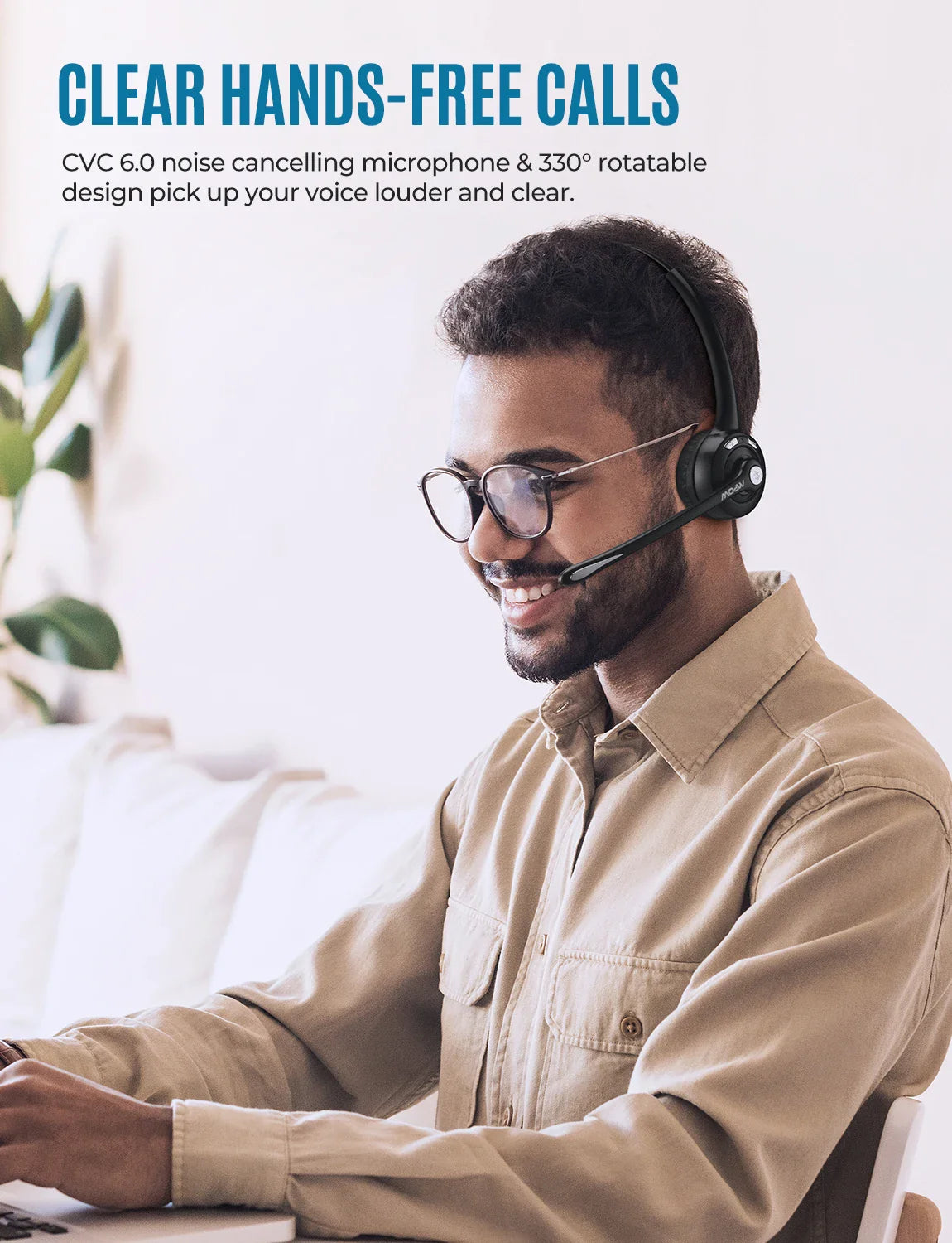 1/2 pack Mpow Pro Office Wireless Bluetooth V5.0 headphone With Microphone 13H Talking Time For Driver Call Center Skype Office
