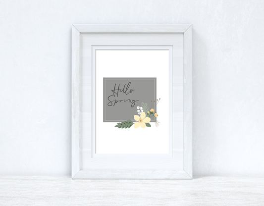 Hello Spring Floral Grey Spring Seasonal Wall Home Decor Print by WinsterCreations™ Official Store
