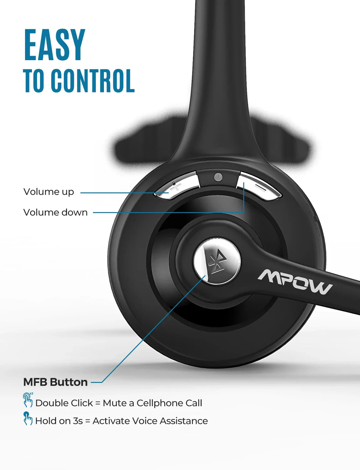 1/2 pack Mpow Pro Office Wireless Bluetooth V5.0 headphone With Microphone 13H Talking Time For Driver Call Center Skype Office